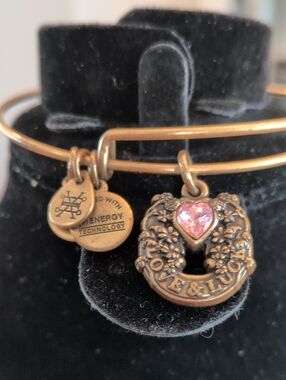 Alex and Ani Bronze Love & Lucky Wreath Bangle with Pink Heart